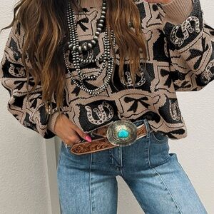 Horseshoe & Bow Stylish Brown and Black Sweater
